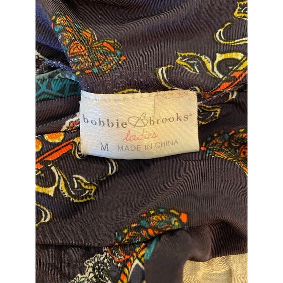 Bobbie Brooks Navy Patterened Silky Feel Wide Plazzo Stretchy Size Medium Pants - Picture 6 of 10